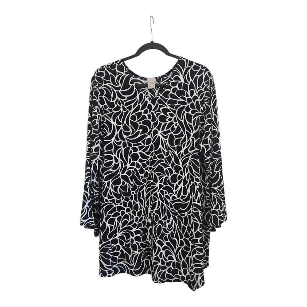Chico's Travelers Womens Size 16/18 Top Asymmetrical Hem Floral V-Neck Stretch